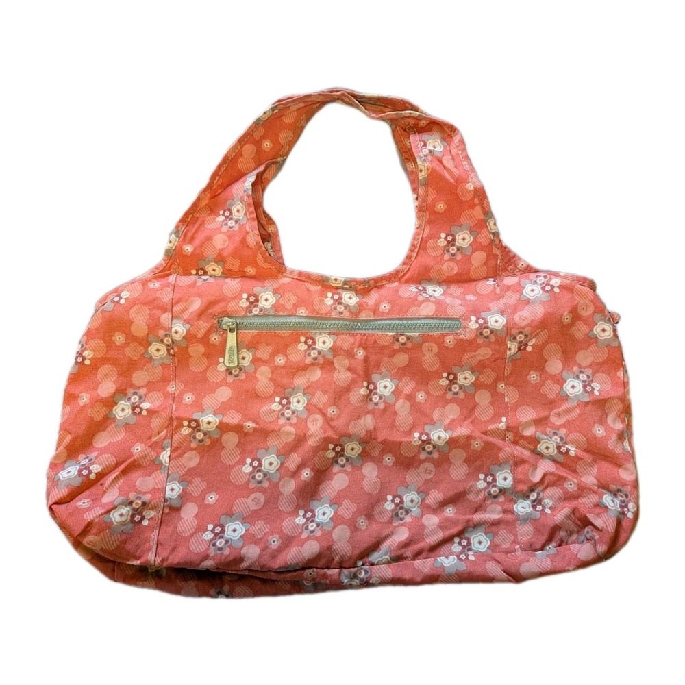 Totto Coral Pink Floral Polka Dot Shoulder Bag Zip Tote Slouchy Hobo Handbag